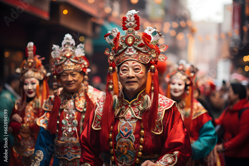 Vibrant Chinese New Year Parade, Colorful Costumes Fill the Streets