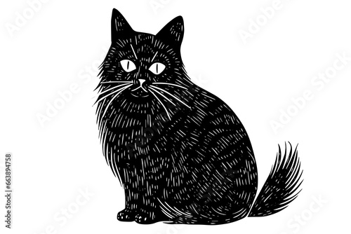 Black cat hand drawn ink sketch. Engraved lined style vector illustration