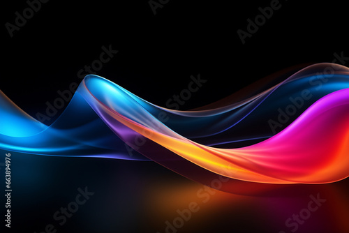 Curved colorful neon light waves.