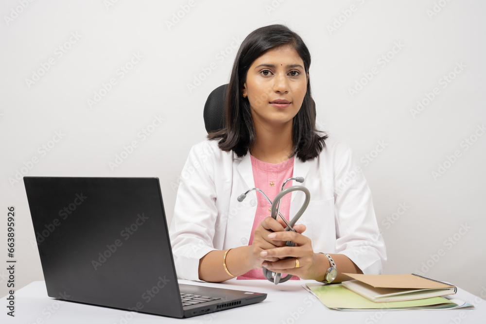 Portrait of the young Indian female Doctor. Female medical practitioner. Portrait of the young Indian female Doctor. Female medical practitioner.