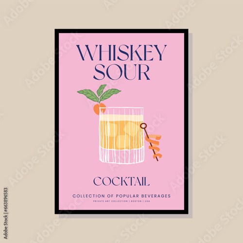 Cocktail vector illustration in a poster frame for modern art gallery
