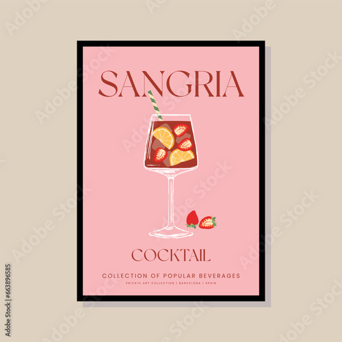 Cocktail vector illustration in a poster frame for modern art gallery