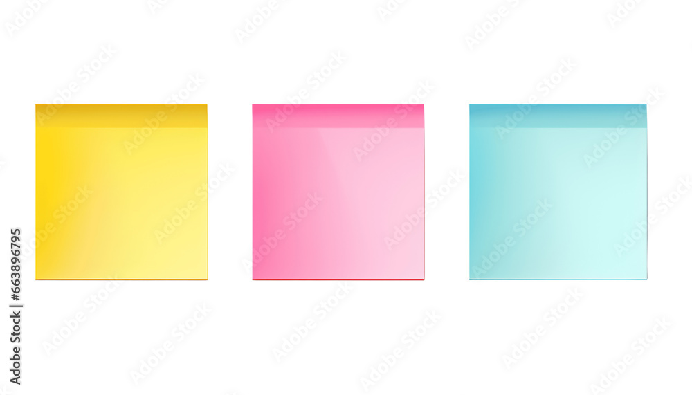 Different colored sticky notes on transparent background, postscript, blank
