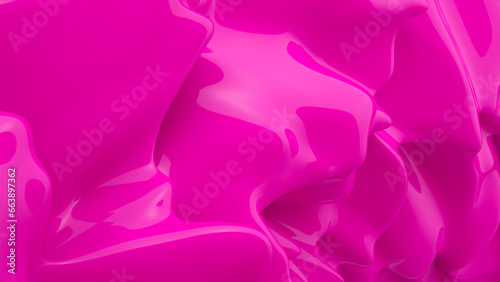 Abstract pink background. Smooth pink wavy plastic or latex. Acrylic liquid. 3D rendering