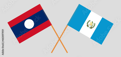 Crossed flags of Laos and Guatemala. Official colors. Correct proportion