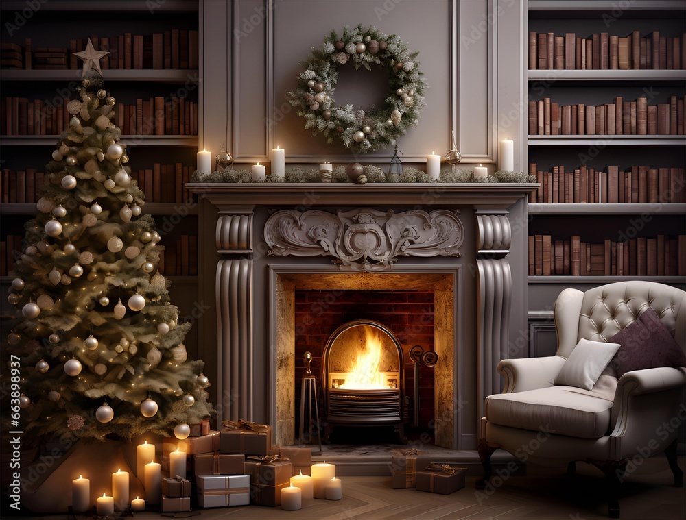 クリスマスの装飾が施された落ち着いた雰囲気の部屋