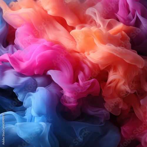 colorful abstract background of fantastic pink orange and blue smoke diffusing in air against black backdrop,Ai generative © tope007