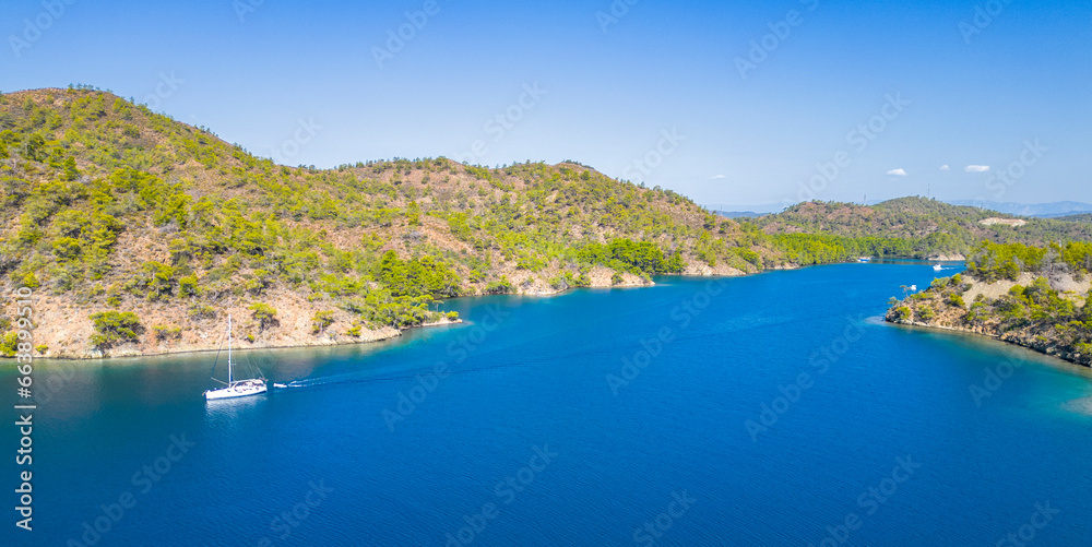 Bencik Bay drone view in Marmaris Town of Turkey
