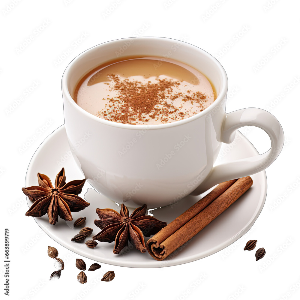 Winter Comfort: Spiced Chai Coffee in Handled Mug isolated�on a white or transparent background.
