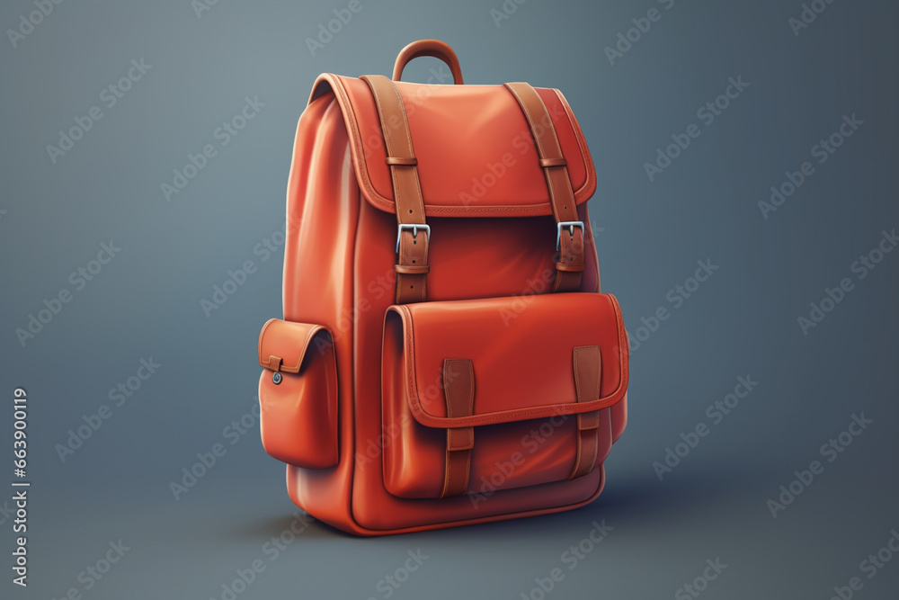 Stylish brown backpack on a dark background. 3d rendering.