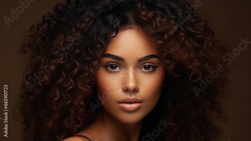 a beautiful stylish mulatto woman with clean fresh skin touches her own face. Facial care. Cosmetology, beauty