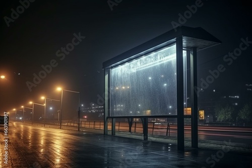 Transparent billboard with blurred night sky background. Generative AI
