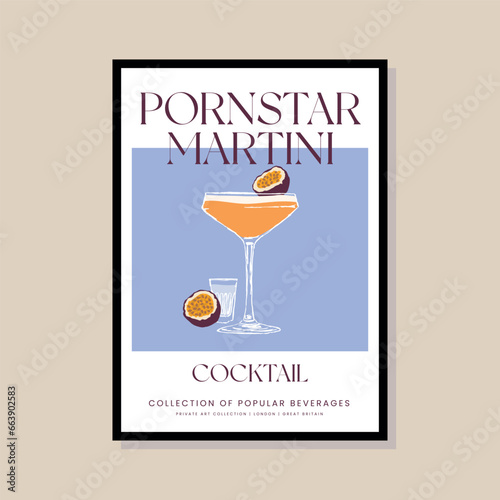 Cocktail vector illustration in a poster frame for modern art gallery
