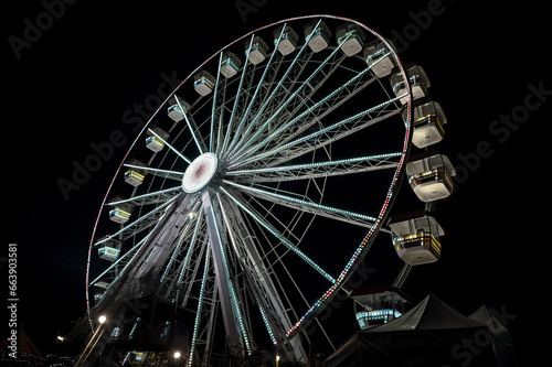 Illuminated Ferris Wheel Against Night Sky: A Beacon of Fun and Entertainment, ai generative