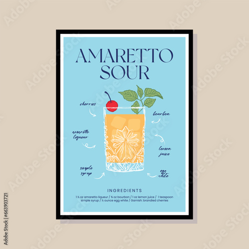 Cocktail vector illustration in a poster frame for modern art gallery