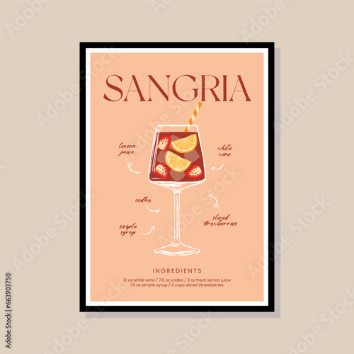 Cocktail vector illustration in a poster frame for modern art gallery
