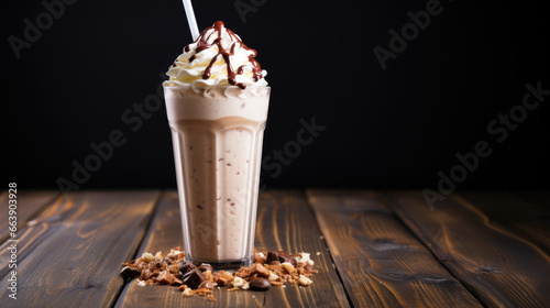 Milkshake on a wooden background