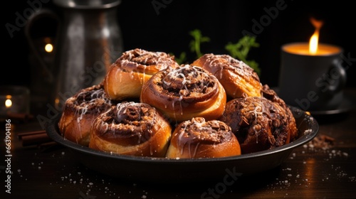 Cardamom Buns: A cozy shot highlighting Cardamom Buns on a textured plate, set against a warm backdrop. The photo brings out the comfort of Scandinavian baking.