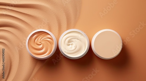 cosmetic smears of creamy texture on a beige background. Face care, Facial treatment, Cosmetology, beauty and spa concept