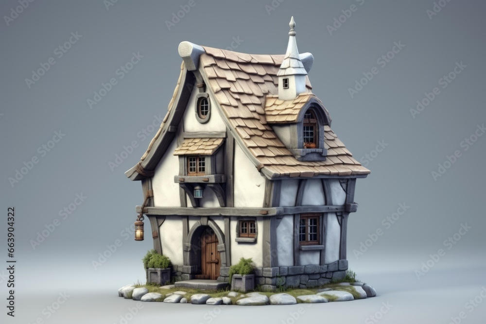 Minimalist medieval house. Cute 3d house design. Game props. Minimalist medieval house. Cute 3d house design. Game props.