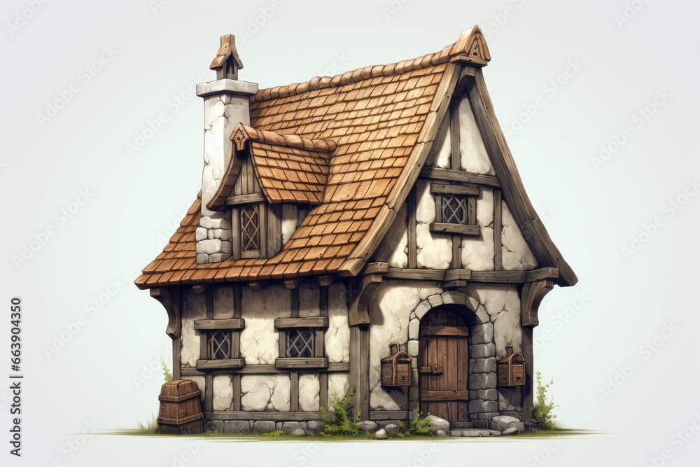 Minimalist medieval house. Cute 3d house design. Game props. Minimalist medieval house. Cute 3d house design. Game props.