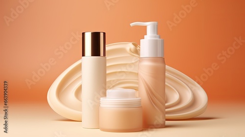 cosmetic smears of creamy texture on a beige background. Face care, Facial treatment, Cosmetology, beauty and spa concept