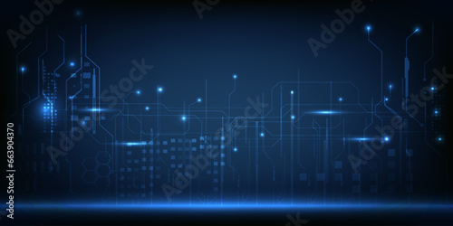 Vector illustration of futuristic tech horizontal space with hi-tech digital grid line and circuit.Future digital communication innovation and technology concepts.