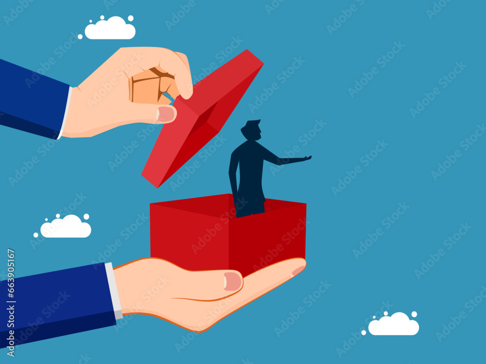 new business people. Businessman in an opened box. Vector