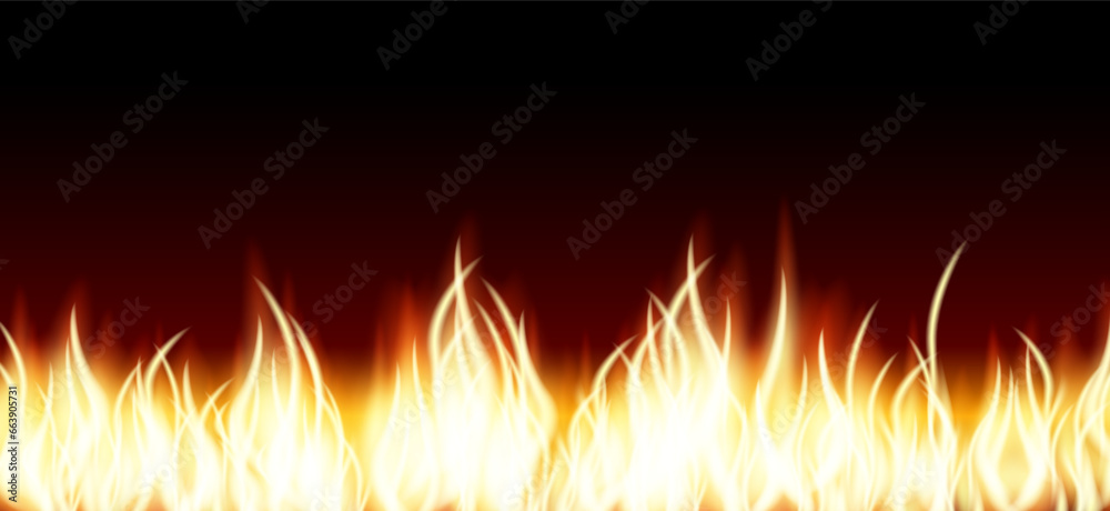 Translucent red hot burning fire and sparks on dark black background. Vector illustration Translucent red hot burning fire and sparks on dark black background. Vector illustration