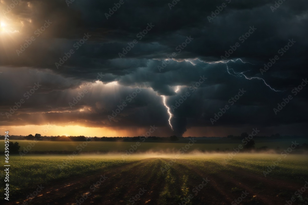 a field with a tornado realistic dark background. ai generative a field with a tornado realistic dark background. ai generative