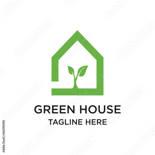 Green house logo design simple concept Premium Vektor