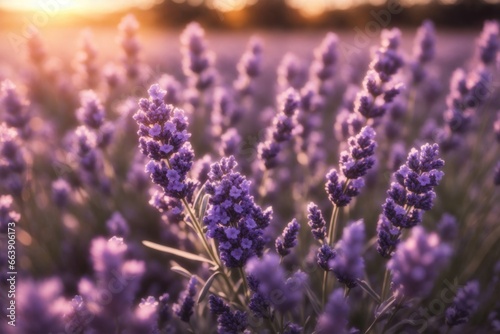 closeup macro beautiful lavender field. ai generative