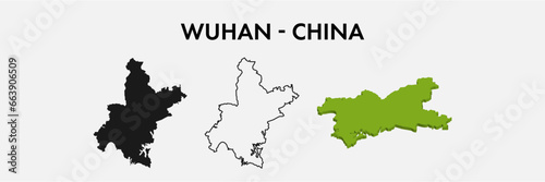 Wuhan China city map set vector illustration design isolated on white background. Concept of travel and geography.