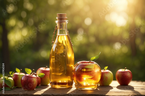 Organic apple vinegar in a bottle. ai generative