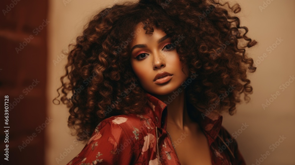 Fototapeta premium Portrait of a beautiful stylish mulatto woman in stylish and modern clothes. Style, fashion and beauty concept