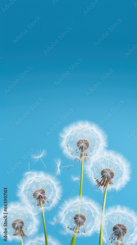 Obraz premium Dandelions isolated on blue background