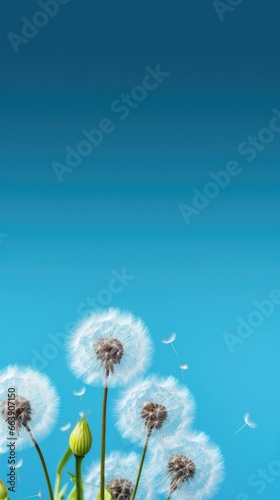 Dandelions isolated on blue background