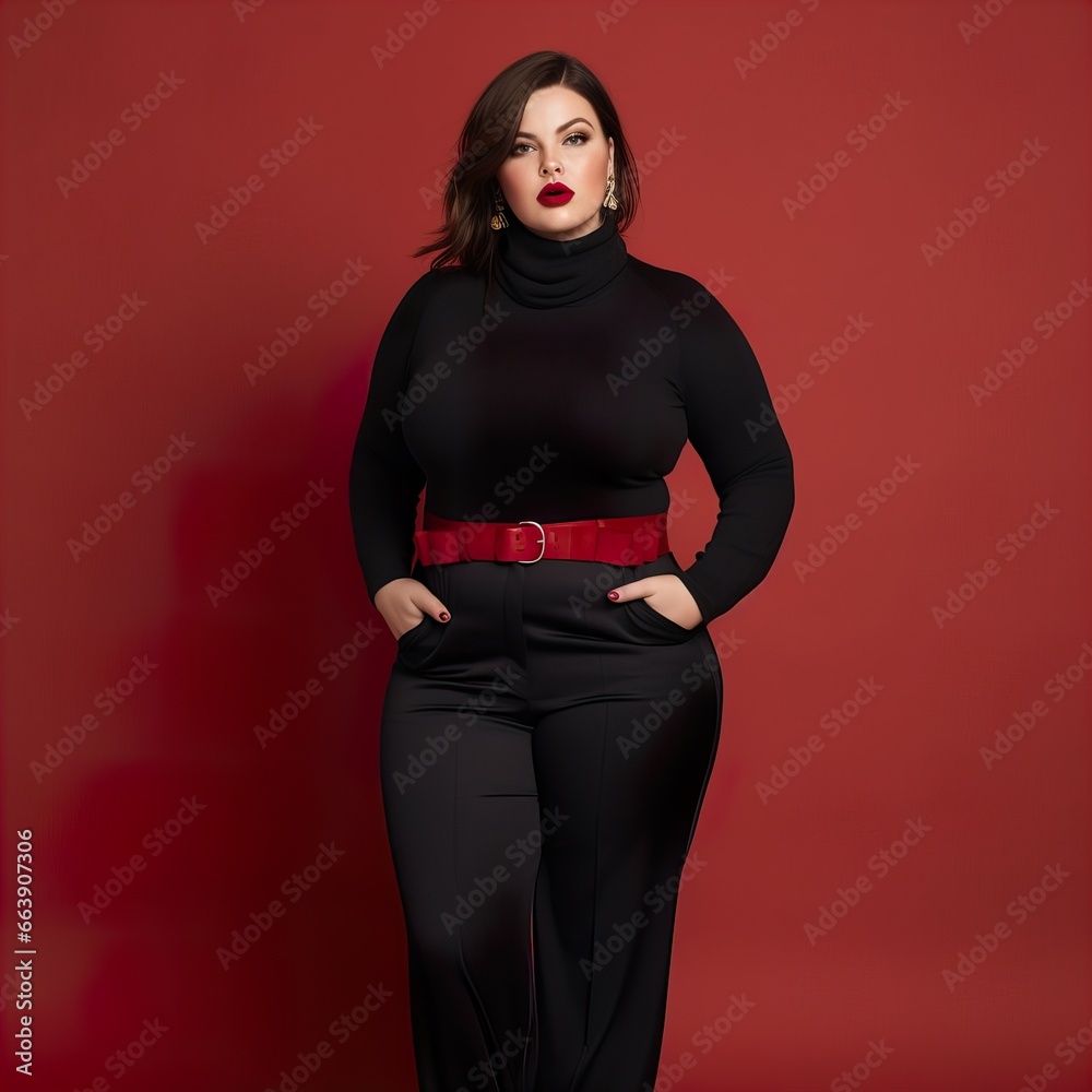 Beautiful young lady plus size model posing on solid color studio background, elegant dressed curvy woman Beautiful young lady plus size model posing on solid color studio background, elegant dressed curvy woman