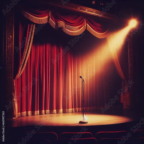  theater stage with red curtains background