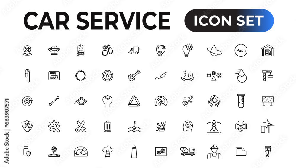 Car service icon set with editable stroke and white background. Auto service, car repair icon set. Car service and garage.