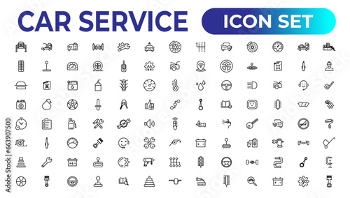 Car service icon set with editable stroke and white background. Auto service, car repair icon set. Car service and garage.