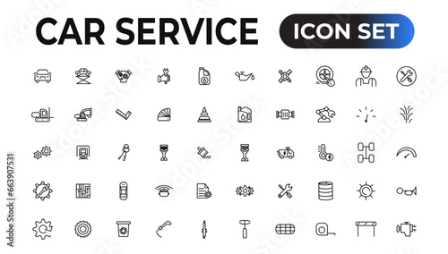 Car service icon set with editable stroke and white background. Auto service, car repair icon set. Car service and garage.