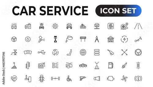 Car service icon set with editable stroke and white background. Auto service, car repair icon set. Car service and garage.