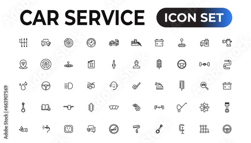Car service icon set with editable stroke and white background. Auto service, car repair icon set. Car service and garage.
