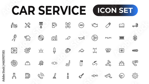 Car service icon set with editable stroke and white background. Auto service, car repair icon set. Car service and garage.