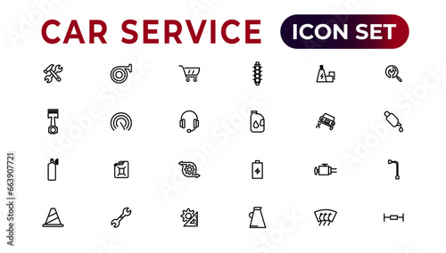 Car service icon set with editable stroke and white background. Auto service, car repair icon set. Car service and garage.