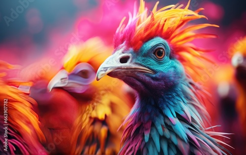 Colorful Cluck An Abstract Rainbow Hen in Artistic Abstraction.