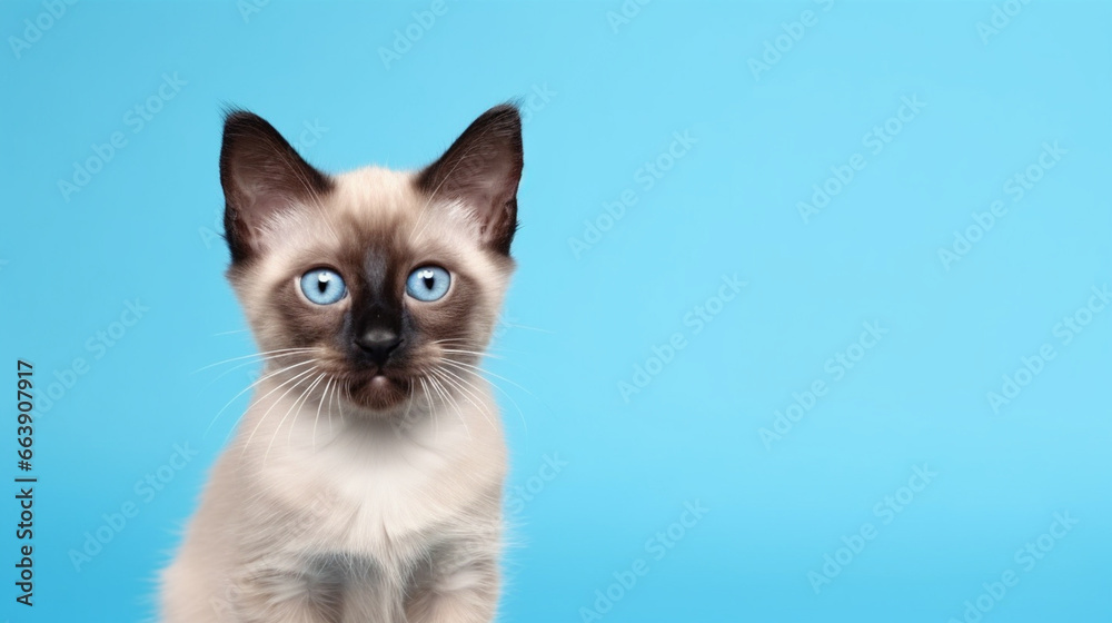 Siamese cat on blank background. Animal concept. Generative AI