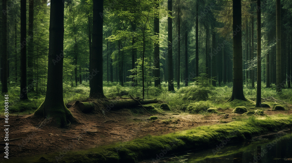 Forest background with copyspace. Nature background. Green background concept. Generative AI