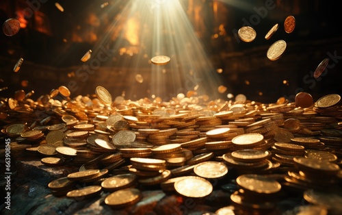 Fotografia Precious Metal Rain Gold Coins Gracefully Descending in Elegance.